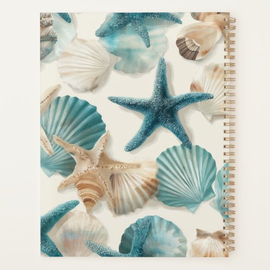 Teal Turquoise green corals pattern  Planner (Achterkant)