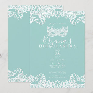 Teal Turquoise Kant Maskerade 15e Quinceañera Kaart