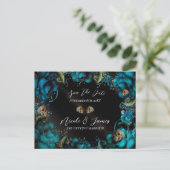 Teal Turquoise Rozen Schedels Gotisch Bewaar de Da Aankondigingskaart (Staand voorkant)