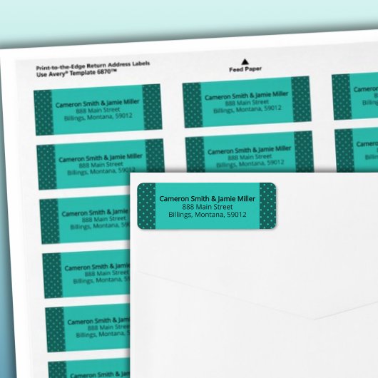 Teal Turquoise Stippen Retouradres Etiket