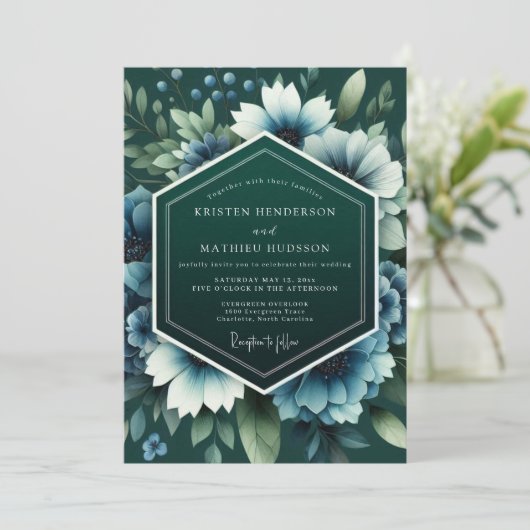 Teal Twilight Anemone Wedding Kaart (Staand voorkant)