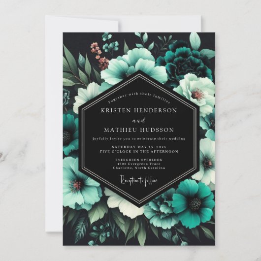 Teal Twilight Bloom Wedding Kaart (Voorkant)