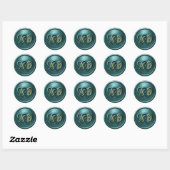 Teal Two Hearts Intertwined Monogram Wedding Ronde Sticker (Vel)