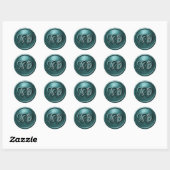Teal Two Hearts Silver Monogram Wedding Ronde Sticker (Vel)