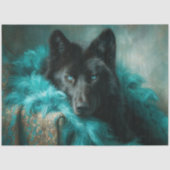 Teal Velvet Black Wolf Portrait Tissuepapier (Voorkant)