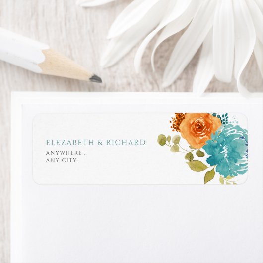 Teal Verbrand Oranje herfst bloem Label (Insitu)