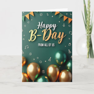 Teal verjaardagskaart met feestelijke decoratie kaart