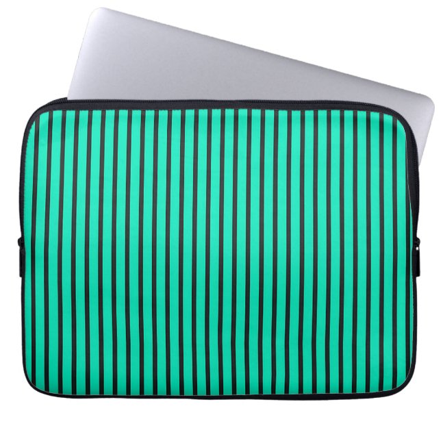 Teal verticale strepenpatroon laptop sleeve (Voorkant)