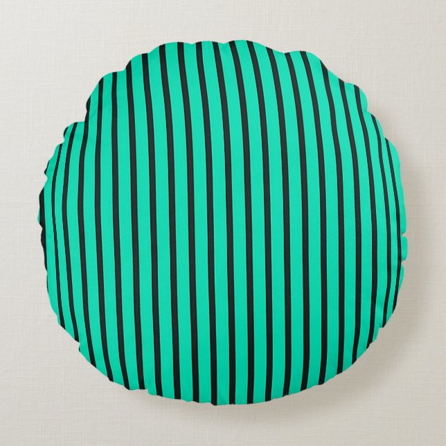 Teal verticale strepenpatroon rond kussen (Voorkant)