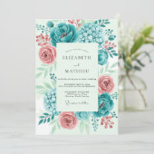 Teal Vibrant Peony Spring Wedding Kaart (Staand voorkant)