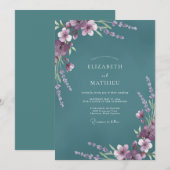 Teal Violet Wisteria Bruiloft Kaart (Voorkant / Achterkant)
