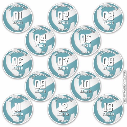 teal volleyball club colors stickers 13 athletes (Voorkant)