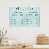 Teal Wall Service Prijs Menu Op Maat Gedrukt Poster (Keuken)