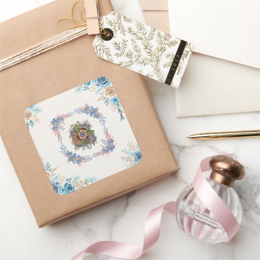 Teal Watercolor Bloem Vierkante Sticker (Geschenken)