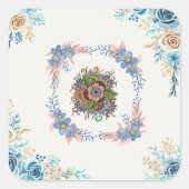 Teal Watercolor Bloem Vierkante Sticker (Voorkant)