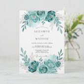Teal Watercolor Bloom Romance Wedding Kaart (Staand voorkant)