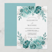 Teal Watercolor Bloom Romance Wedding Kaart (Voorkant / Achterkant)