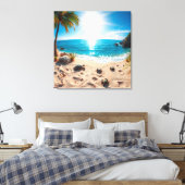 Teal Watercolor Sea Turtle Coastal Zen Canvas Afdruk (Insitu (Slaapkamer))