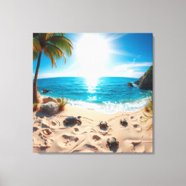 Teal Watercolor Sea Turtle Coastal Zen Canvas Afdruk