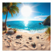 Teal Watercolor Sea Turtle Coastal Zen Foto Afdruk (Voorkant)