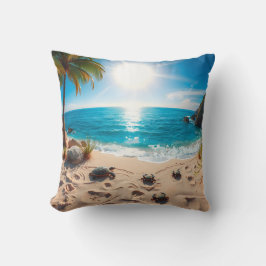 Teal Watercolor Sea Turtle Coastal Zen Kussen