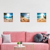 Teal Watercolor Sea Turtle Coastal Zen Muurkunst Sets (Woonkamer)