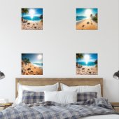 Teal Watercolor Sea Turtle Coastal Zen Muurkunst Sets (Slaapkamer)