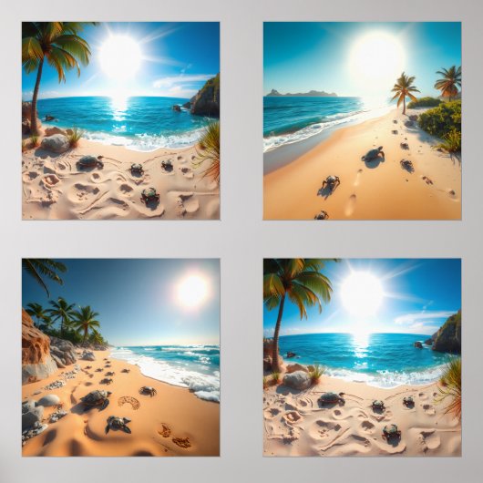 Teal Watercolor Sea Turtle Coastal Zen Muurkunst Sets (Voorkant)