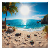 Teal Watercolor Sea Turtle Coastal Zen Perfect Poster (Voorkant)