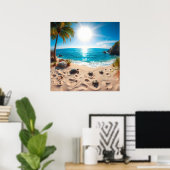 Teal Watercolor Sea Turtle Coastal Zen Poster (Thuiskantoor)