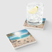 Teal Watercolor Sea Turtle Coastal Zen Stenen Onderzetter (Zijkant)