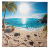 Teal Watercolor Sea Turtle Coastal Zen Tegeltje (Voorkant)