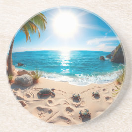 Teal Watercolor Sea Turtle Coastal Zen Zandsteen Onderzetter