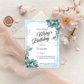 Teal Watercolour Florals Birthday Kaart