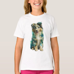 Teal Waterverf Gespetterde Aussie Shepherd Kindere T-shirt