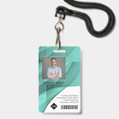 Teal Wave | Personeelsfoto ID Bedrijfsbeveiliging Badge (Voorzijde met lanyard)