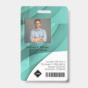 Teal Wave Personeelsfoto ID Bedrijfsbeveiliging Badge