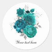 Teal WEdding roses customizable Ronde Sticker (Voorkant)