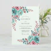 Teal Whimsical Botanical Spring Wedding Kaart (Staand voorkant)
