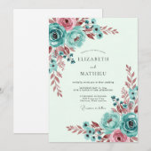 Teal Whimsical Botanical Spring Wedding Kaart (Voorkant / Achterkant)
