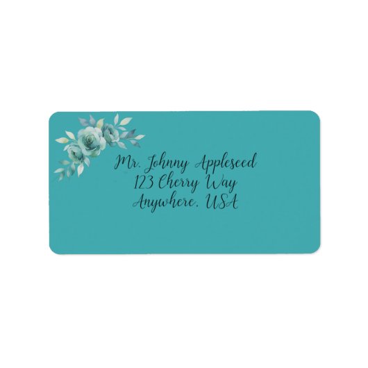 Teal Whisper Blooms Wedding Address Etiket (Voorkant)