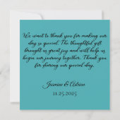 Teal Whisper Blooms Wedding Bedankkaart (Achterkant)