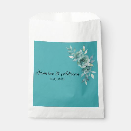 Teal Whisper Blooms Wedding Bedankzakje (Voorkant)