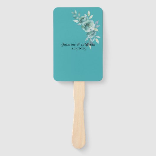 Teal Whisper Blooms Wedding Handwaaier (Voorkant)
