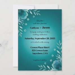 Teal Whisper Blooms Wedding Kaart