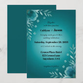 Teal Whisper Blooms Wedding Kaart (Voorkant / Achterkant)