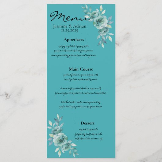 Teal Whisper Blooms Wedding Menu (Voorkant)