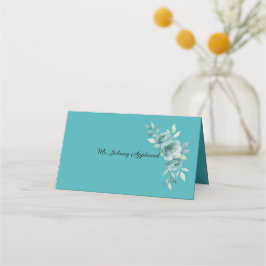 Teal Whisper Blooms Wedding Plaatskaartje