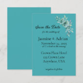 Teal Whisper Blooms Wedding Save The Date (Voorkant / Achterkant)