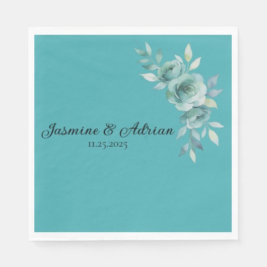 Teal Whisper Blooms Wedding Servet (Voorkant)